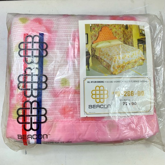Beacon Vintage NOS Slumber Pink Floral Blanket Twin Full 72x90 USA Granny Core - Picture 1 of 7